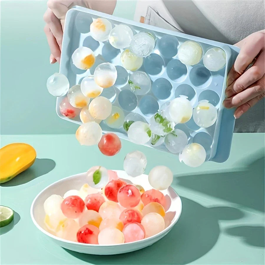 BUY1 GET1 FREE Premium Ice Trays – 33 Diamond Spheres, Stackable, Pastel Pink-Blue-Green, Easy-Release, Food-Grade, Perfect for Cocktails.