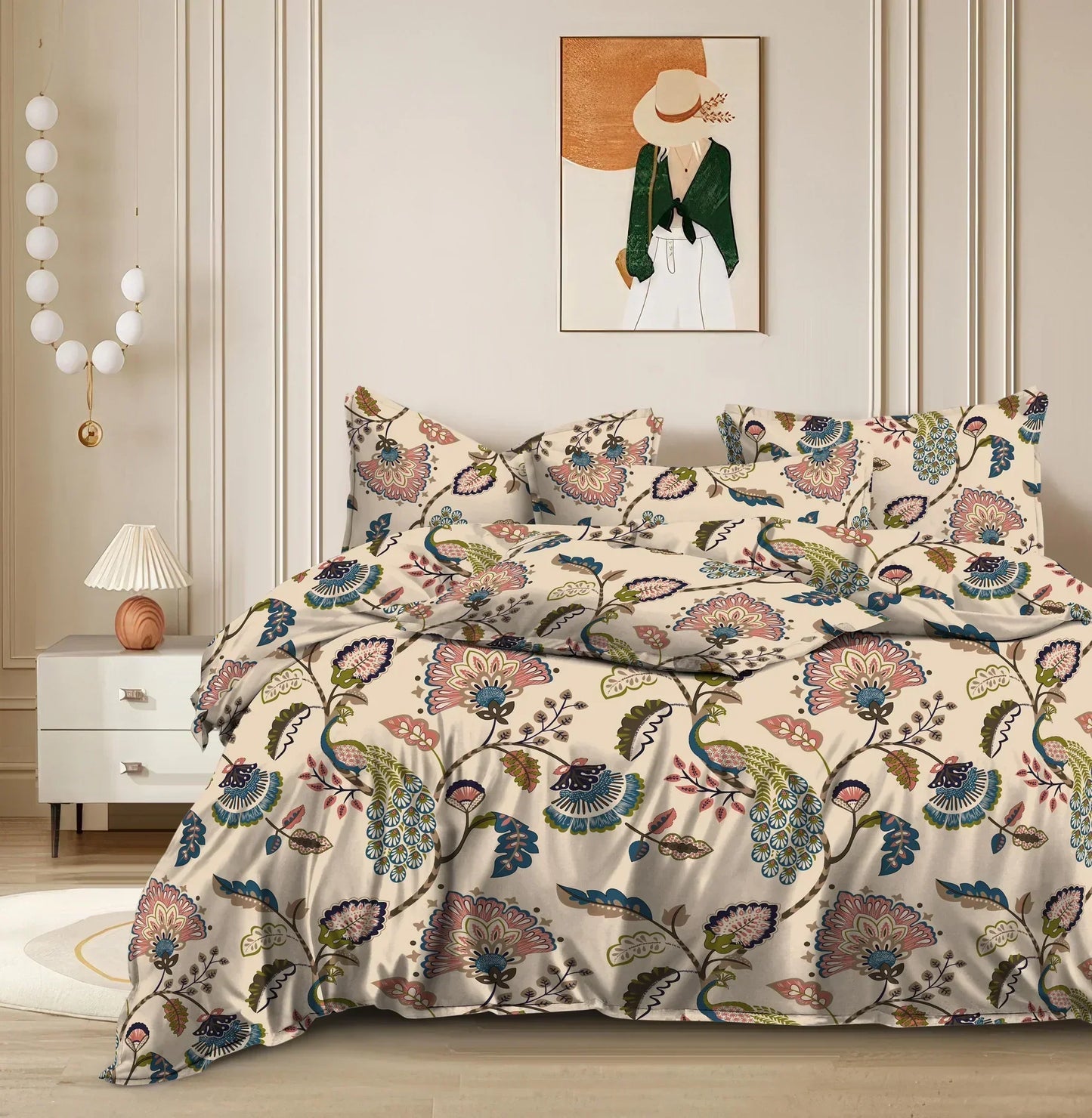 100% Cotton Mor Vatika Design Floral Printed King Size Bedhseet With Two Pillow Cover(100 X 108 In, Yellow)