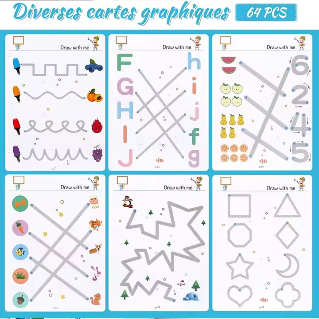 Kids  Educational Book Set - 64 Pages, 8 Pens, Markers