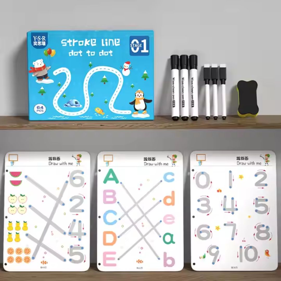 Kids  Educational Book Set - 64 Pages, 8 Pens, Markers