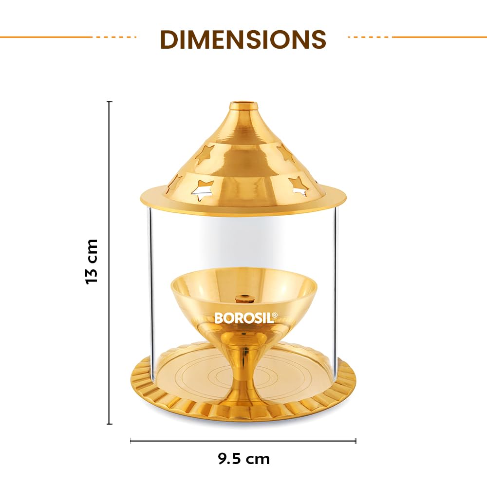 Akhand Diya with Glass Cover – Long Burning Brass Oil Lamp for Puja