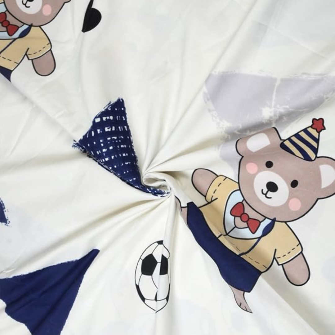 Multicolor Cartoon Print  Cotton Blend King Size Bedsheet with 2 Pillow Covers